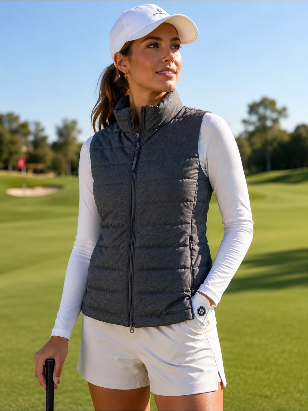 Foray Golf Women’s Quilted Lightweight Puffer Vest Gray Full Zip Size Small